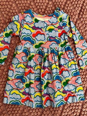 Mini Boden Rainbow Clouds Dress Size 3-4